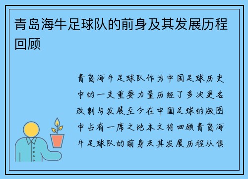 青岛海牛足球队的前身及其发展历程回顾